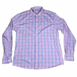 Faherty Button Down Long Sleeve Shirt Mens XL Blue Pink Plaid Soft Cotton